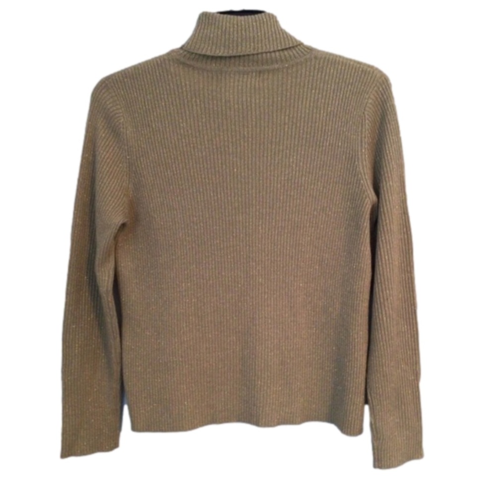Bice Woman’s Wool Blend Metallic Gold Turtleneck Sweater. Size Large.